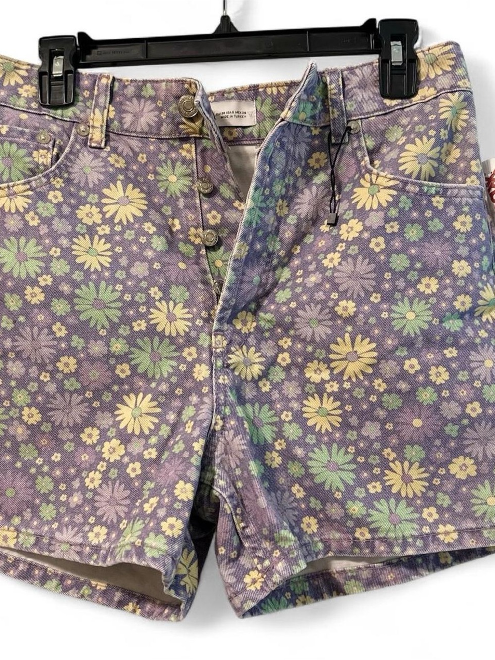 Zara Lavender Floral Denim Shorts with Yellow & Mint Accents